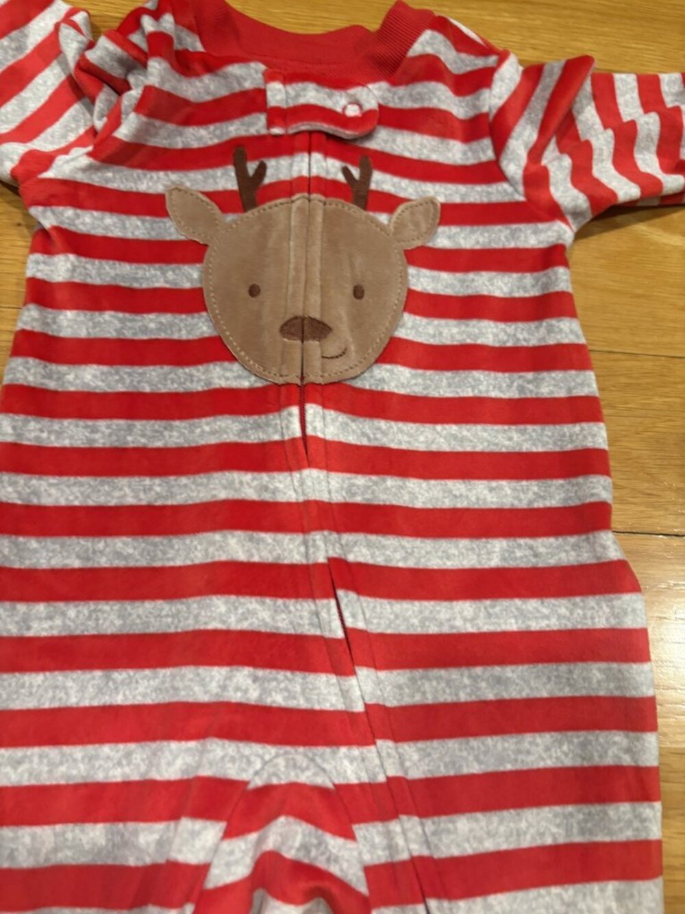 Carter’s Size 3 months Striped Reindeer Footed Sleeper Pajamas - Picture 2 of 4